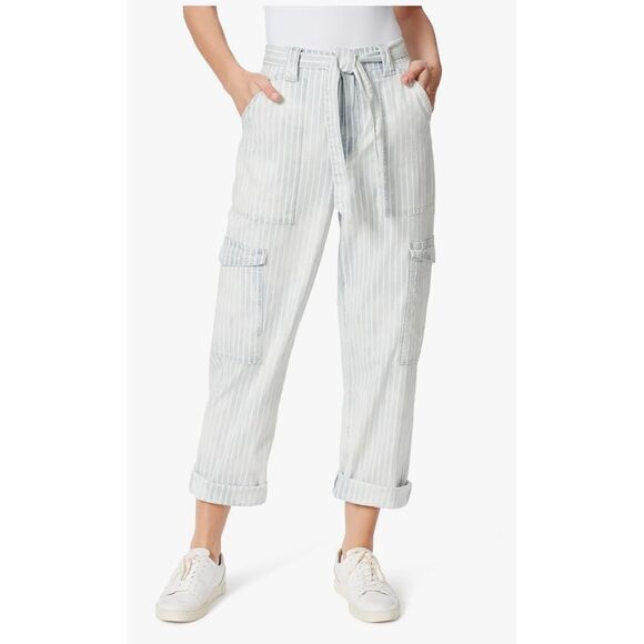 Frayed Women's Belted Tie Front Straight Cargo Pocket Chino Pants -32 - Picture 1 of 8